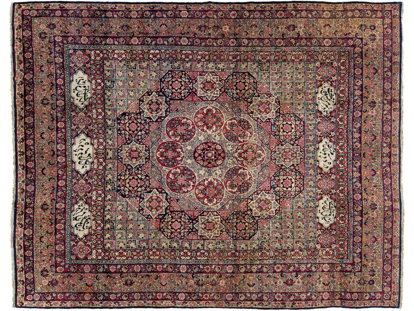 Antique Kerman Handmade Allover Floral Designed Wool Rug