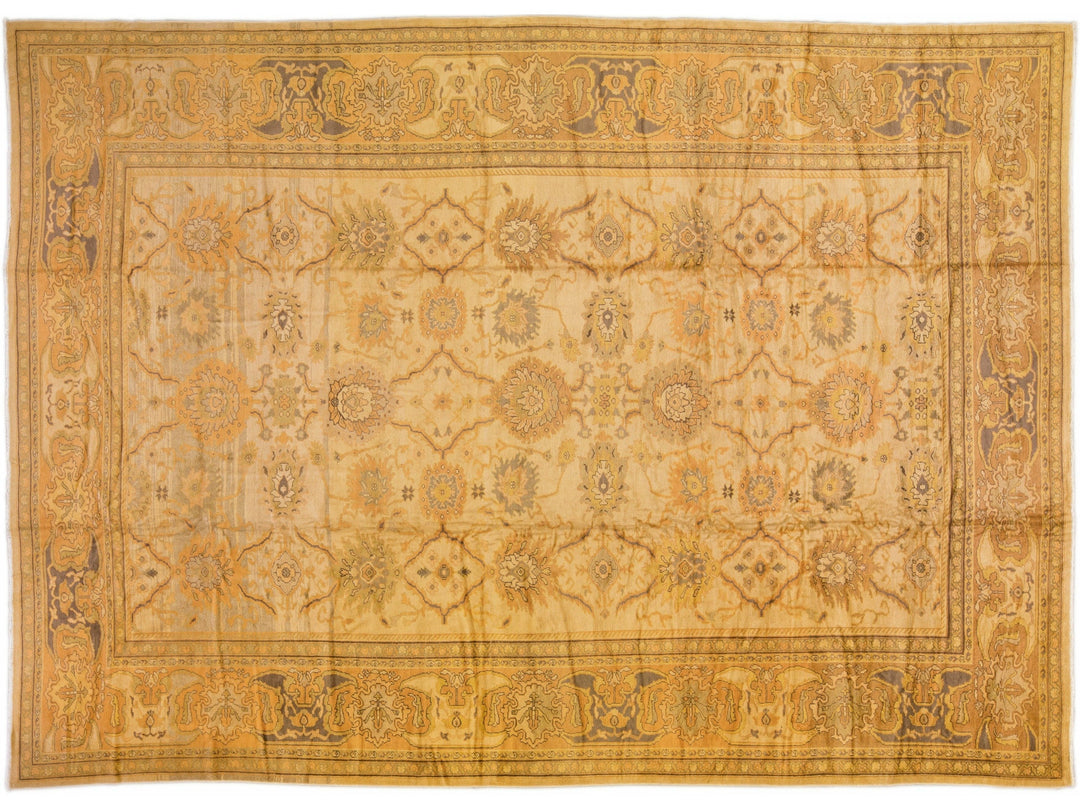 Modern Persian Sultanabad Handmade Floral Beige Oversize Wool Rug