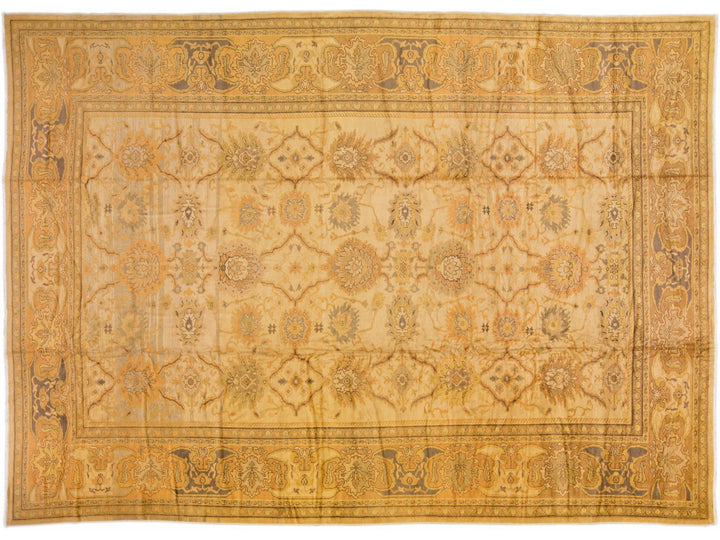 Modern Persian Sultanabad Handmade Floral Beige Oversize Wool Rug