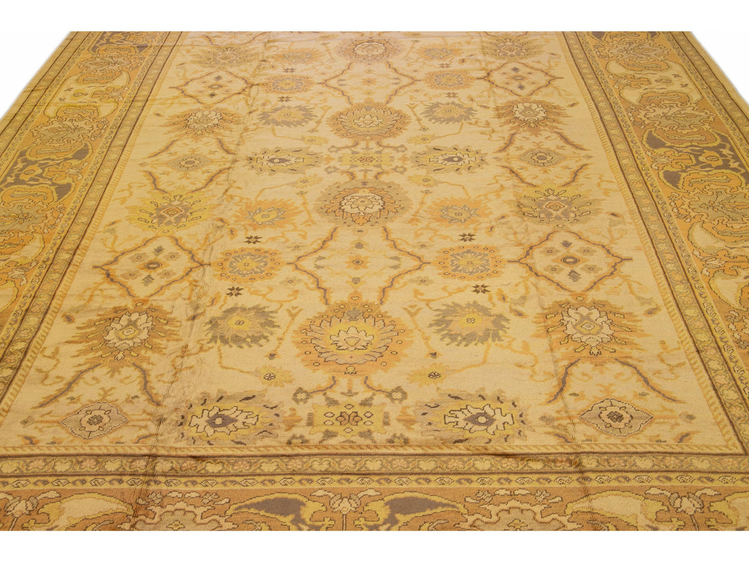 Modern Persian Sultanabad Handmade Floral Beige Oversize Wool Rug
