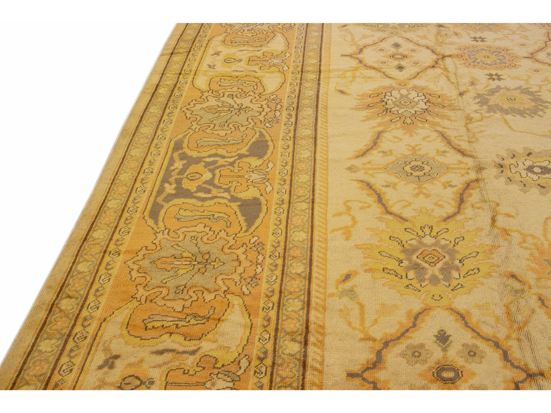 Modern Persian Sultanabad Handmade Floral Beige Oversize Wool Rug