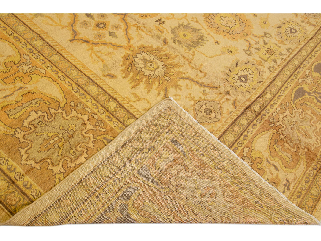 Modern Persian Sultanabad Handmade Floral Beige Oversize Wool Rug