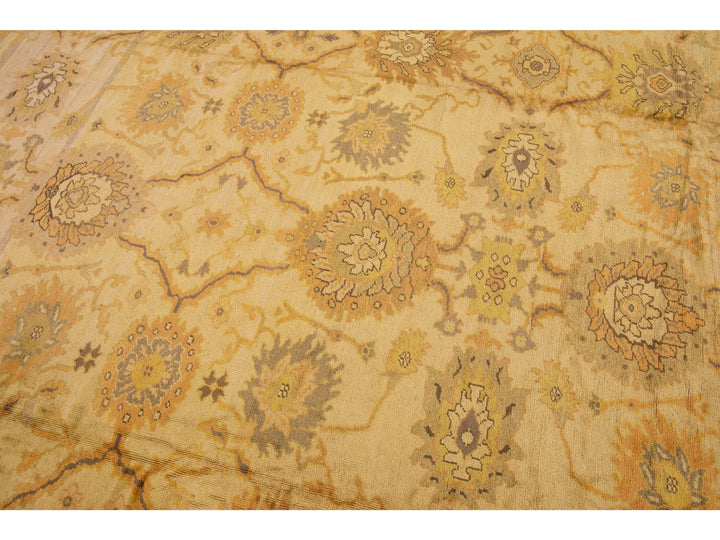 Modern Persian Sultanabad Handmade Floral Beige Oversize Wool Rug