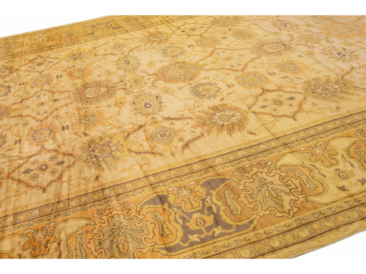 Modern Persian Sultanabad Handmade Floral Beige Oversize Wool Rug