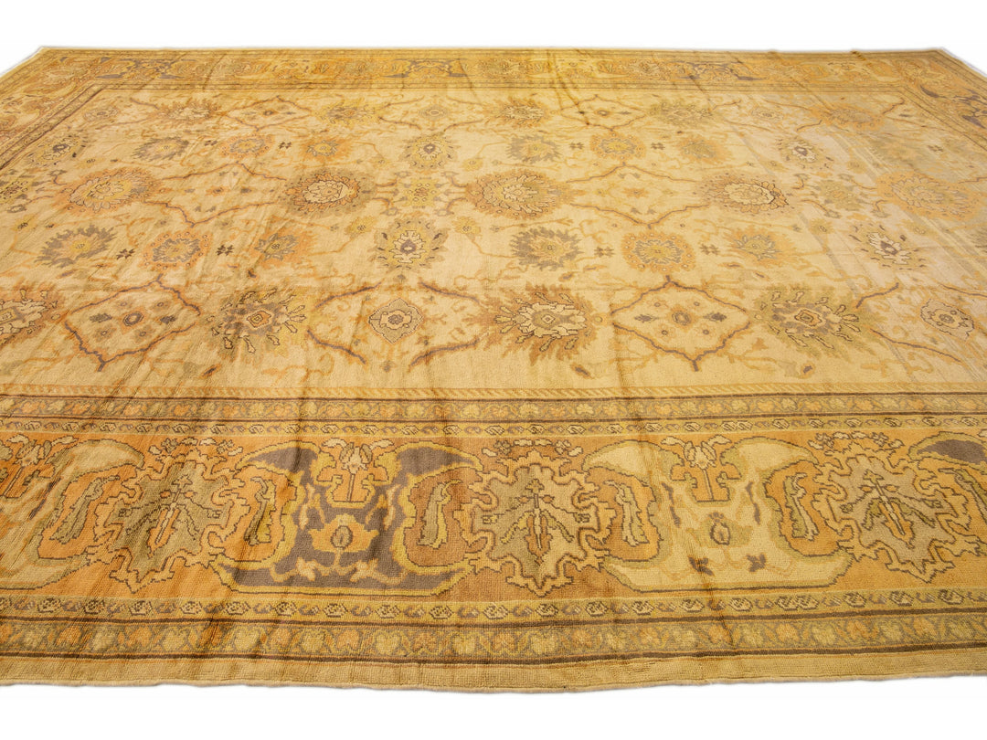 Modern Persian Sultanabad Handmade Floral Beige Oversize Wool Rug