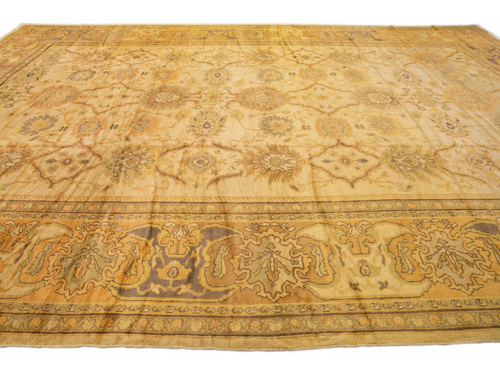 Modern Persian Sultanabad Handmade Floral Beige Oversize Wool Rug