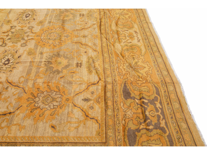 Modern Persian Sultanabad Handmade Floral Beige Oversize Wool Rug