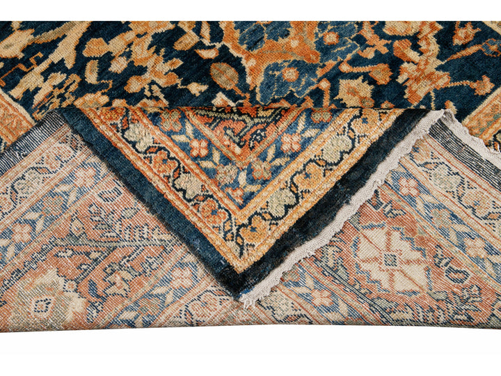Oversize Antique Persian Mahal Blue Handmade Allover Floral Wool Rug