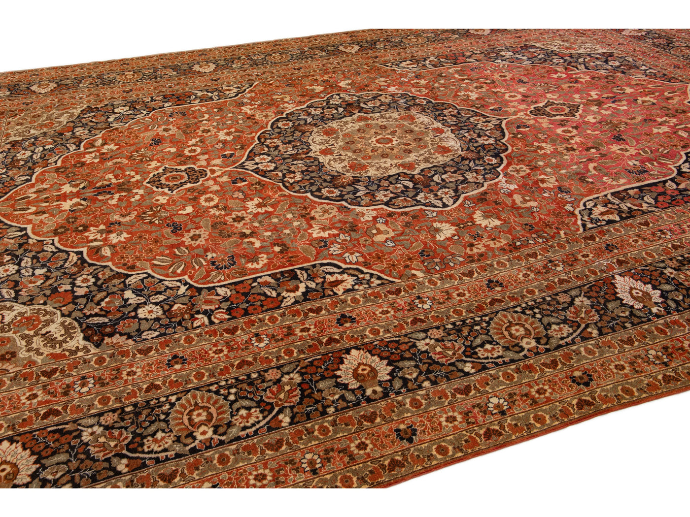 Antique Tabriz Wool Rug 12 X 17