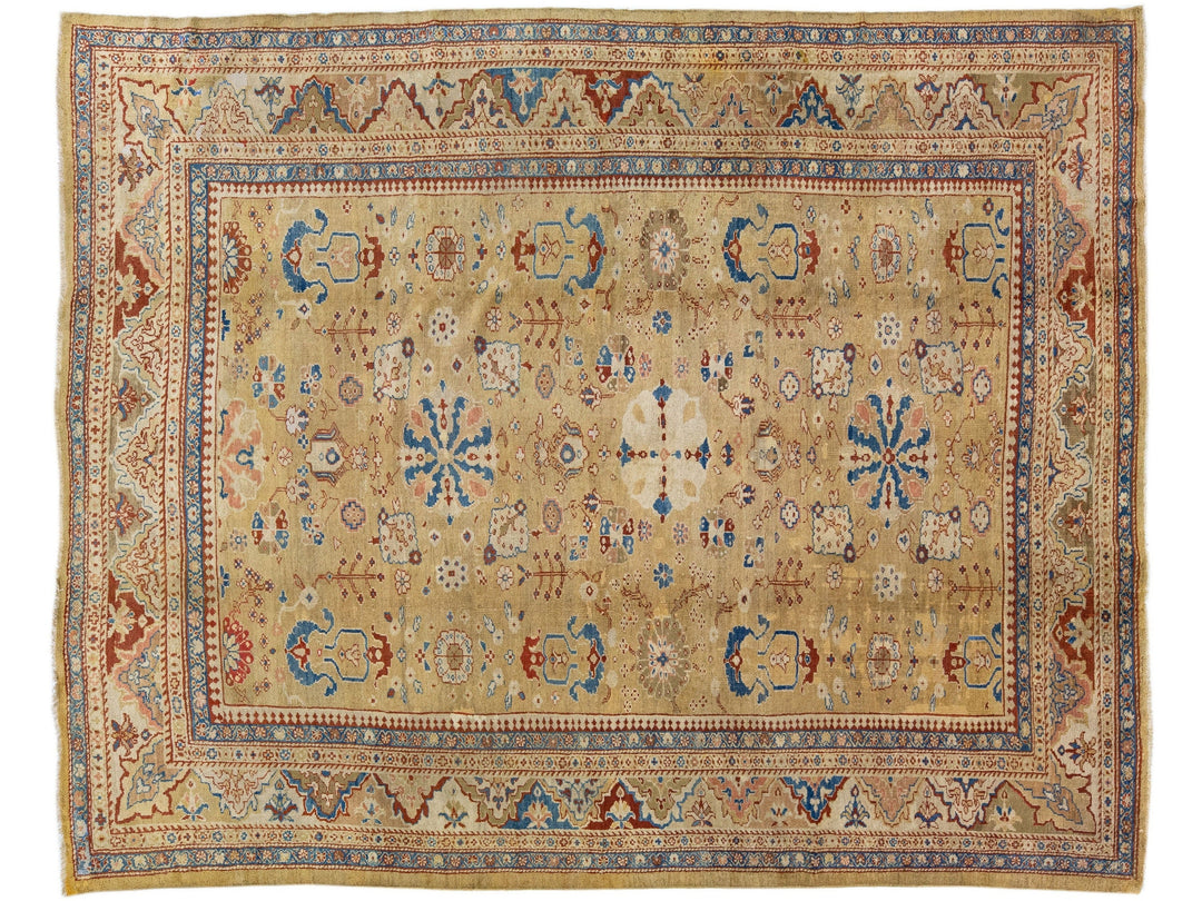 19th Century Sultanabad Beige-Tan Handmade Designed Wool Rug