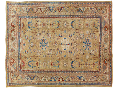 19th Century Sultanabad Beige-Tan Handmade Designed Wool Rug