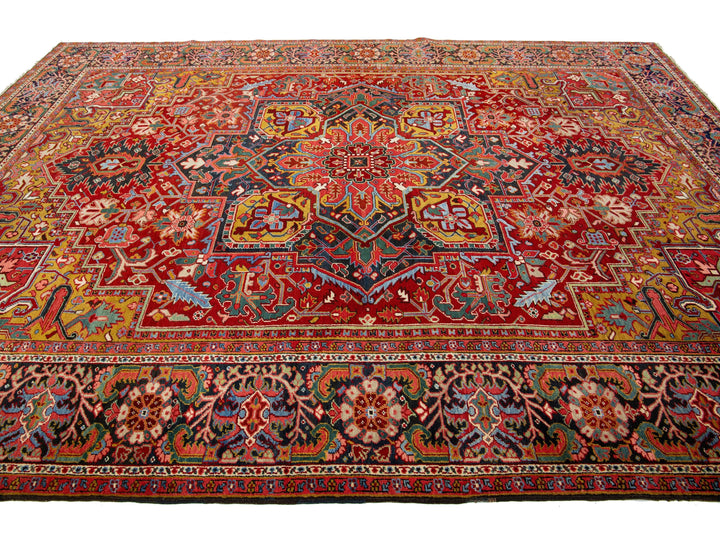 Antique Heriz Wool Rug 10 X 14