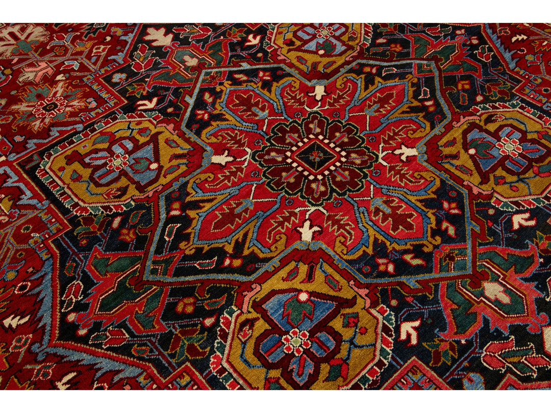 Antique Heriz Wool Rug 10 X 14