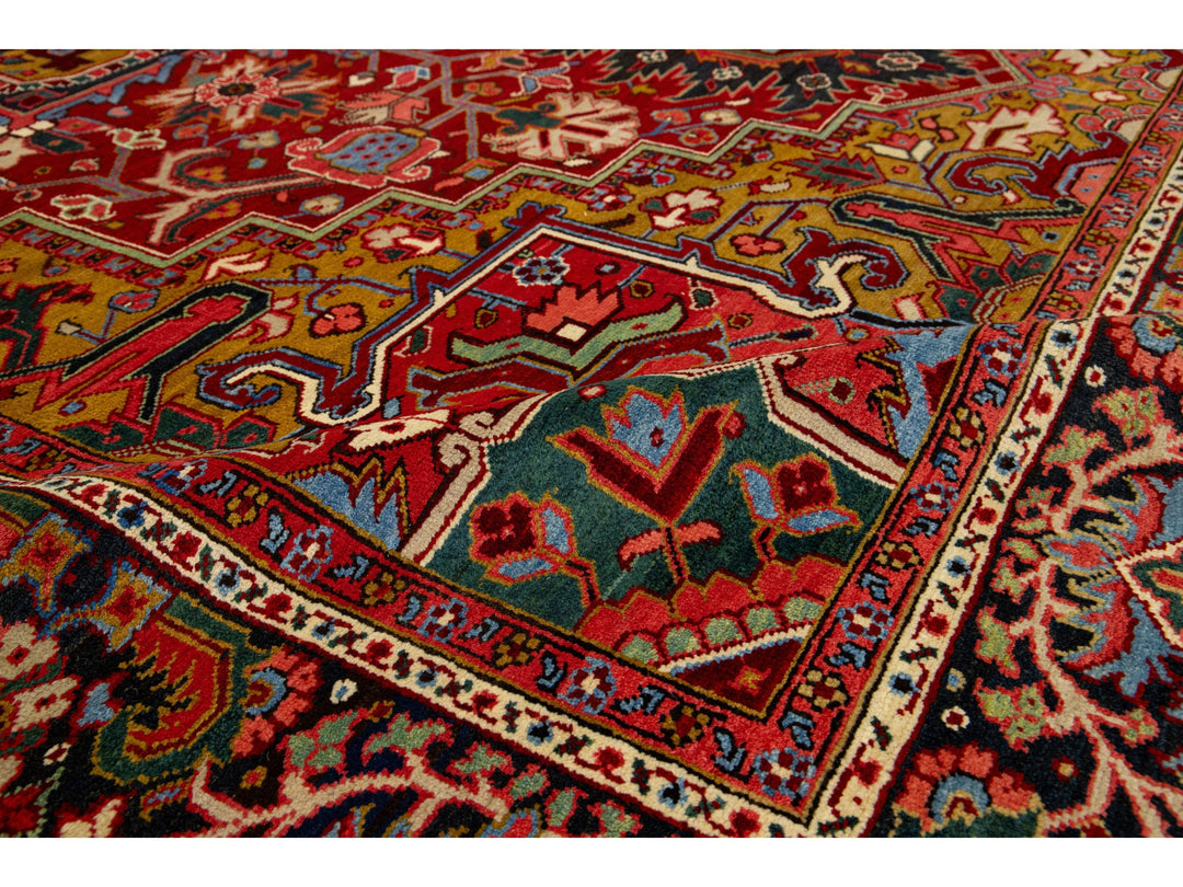 Antique Heriz Wool Rug 10 X 14