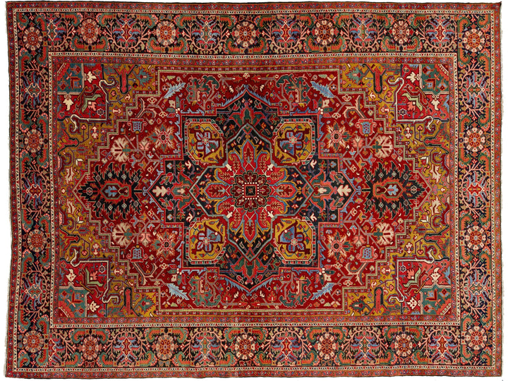Antique Heriz Wool Rug 10 X 14