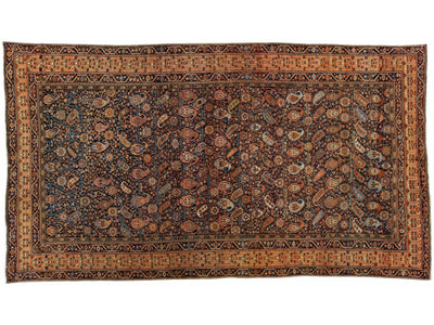 Multicolor Antique Farahan Persian Wool Rug with Boteh Motif