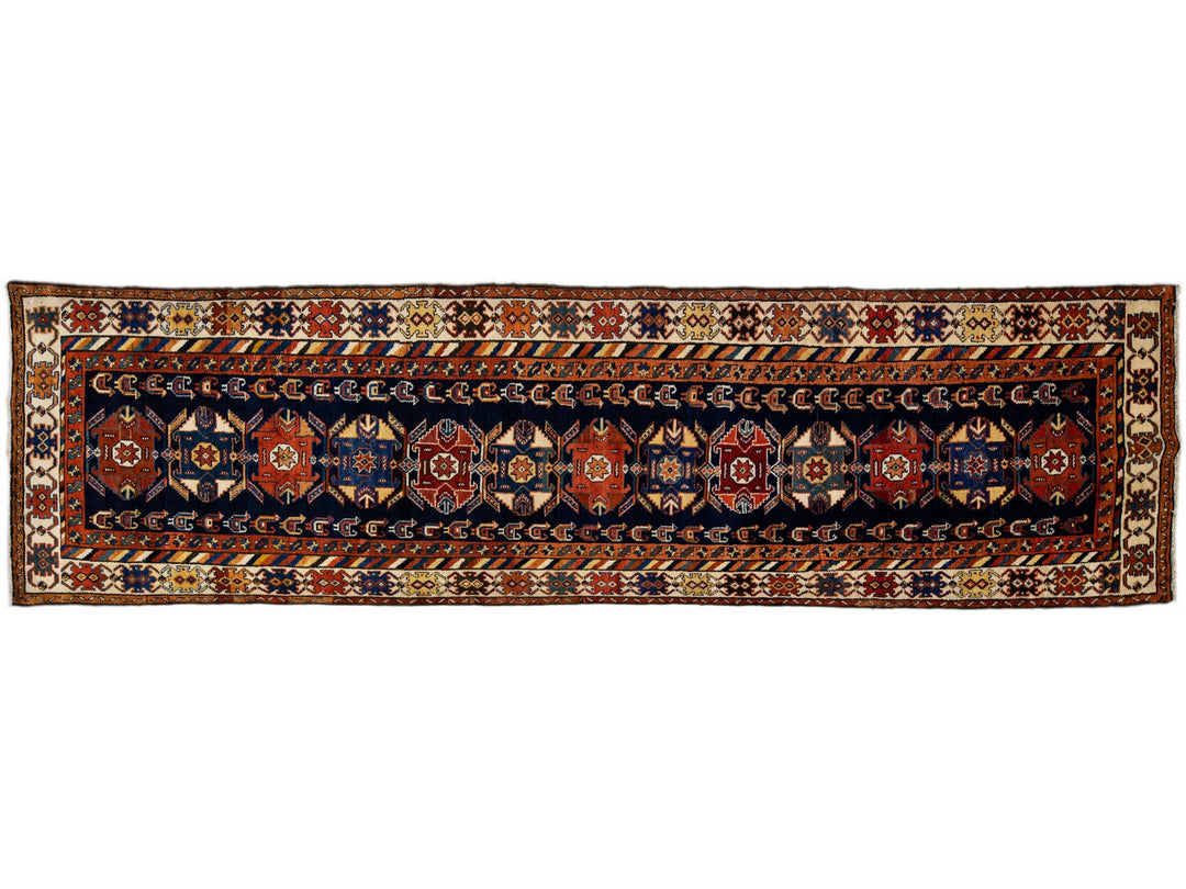 Blue Antique Malayer Handmade Tribal Design Wool Runner