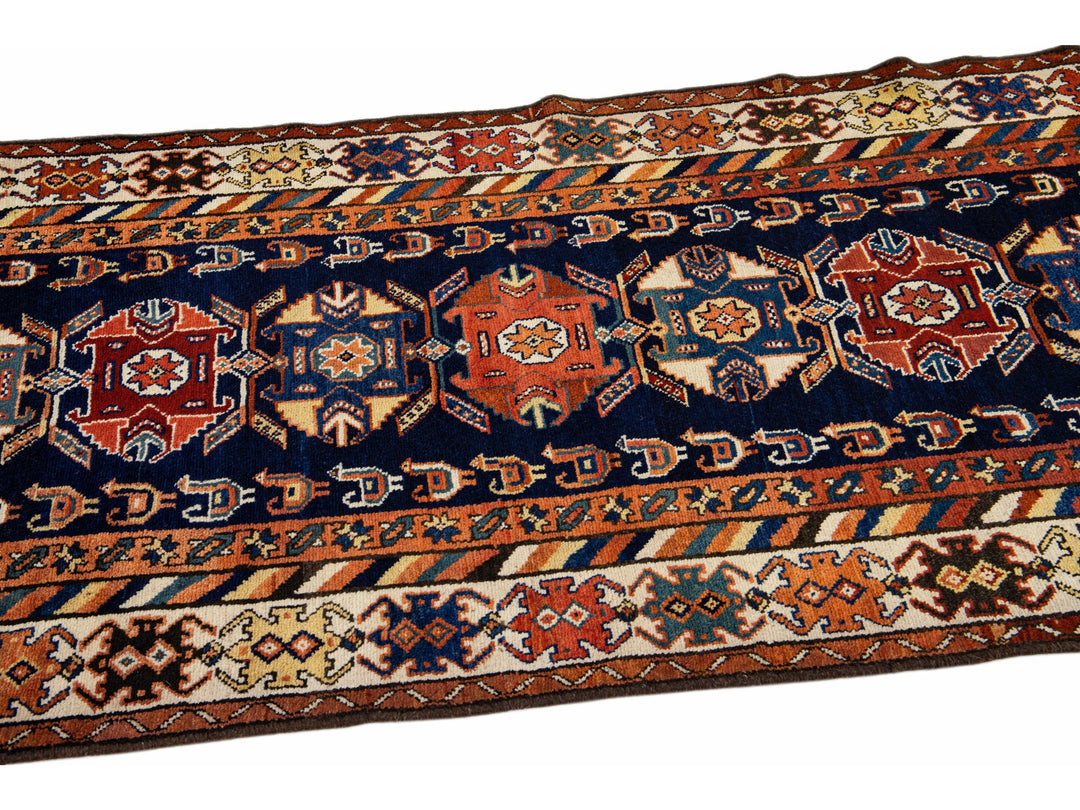 Blue Antique Malayer Handmade Tribal Design Wool Runner