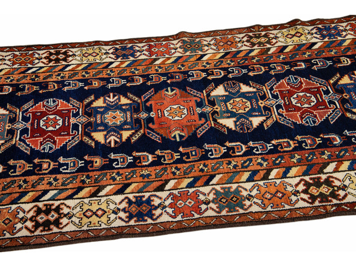 Blue Antique Malayer Handmade Tribal Design Wool Runner