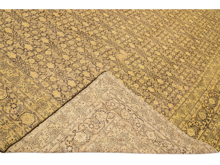 Antique Persian Tabriz Handmade Allover Motif Tan Oversize Wool Rug