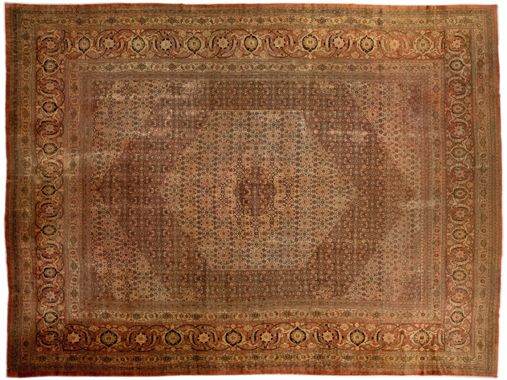 Antique Tabriz Rust Handmade Persian Oversize Wool Rug With Medallion Design