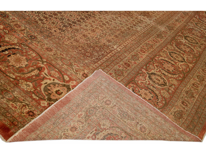 Antique Tabriz Rust Handmade Persian Oversize Wool Rug With Medallion Design