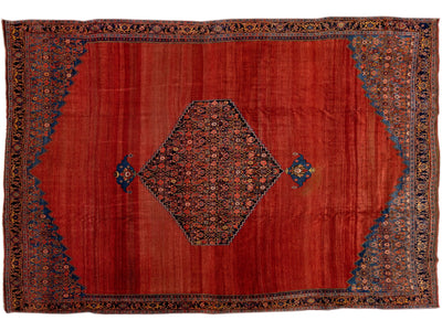 Red Antique Bidjar Handmade Persian Wool Rug with Medallion Motif