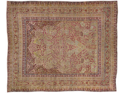 Antique Kerman Handmade Rose Persian Wool Rug with Allover Floral Motif