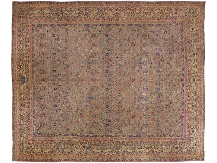 Antique Kerman Handmade Multicolor Persian Wool Rug with Allover Floral Motif