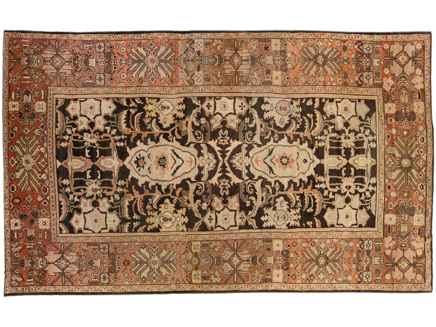 Brown Antique Sultanabad Handmade Floral Motif Oversize Wool Rug