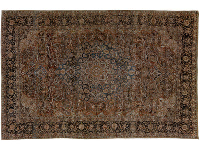 Antique Persian Bakhtiari Rust Handmade Oversize Wool Rug with Medallion Motif