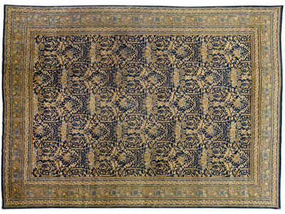 Blue Antique Tabriz Handmade Allover Floral Persian Wool Rug