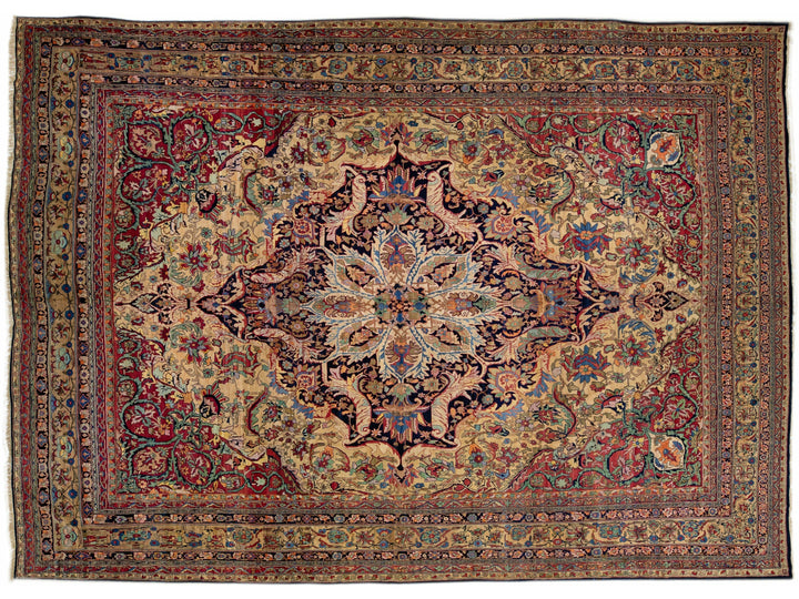 Antique Kirman Handmade Multicolor Medallion Floral Oversize Wool Rug