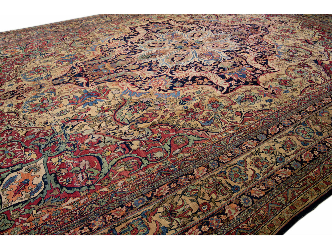 Antique Kerman Wool Rug 17 X 23