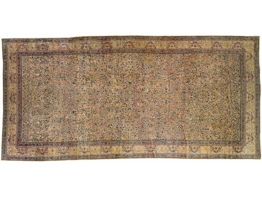 Multicolor Antique Kirman Handmade Allover Floral Oversize Wool Rug