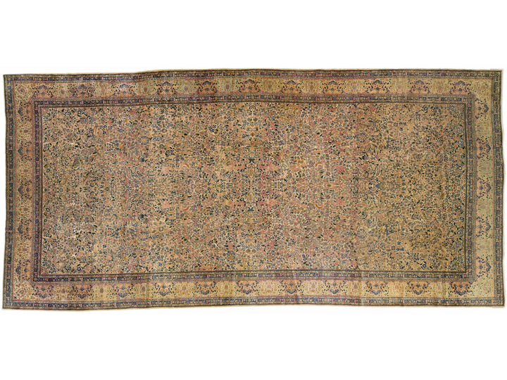 Multicolor Antique Kirman Handmade Allover Floral Oversize Wool Rug