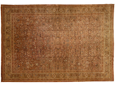 Antique Mashad Rust Handmade Rosette Oversize Wool Rug