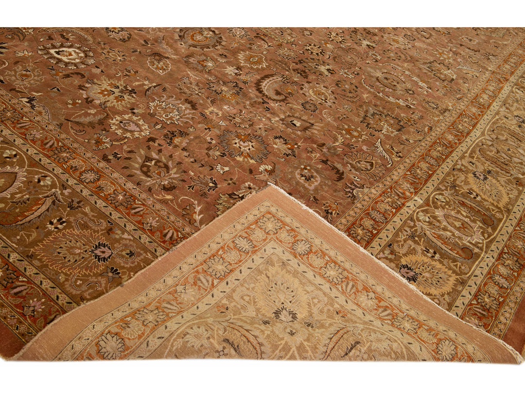 Antique Mashad Rust Handmade Rosette Oversize Wool Rug