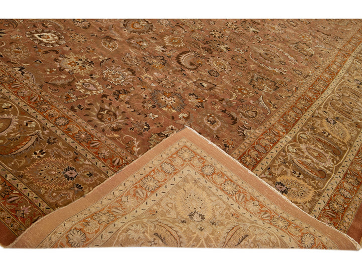 Antique Mashad Rust Handmade Rosette Oversize Wool Rug