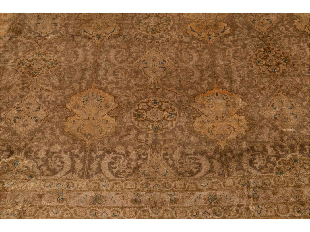 Early 20th Century Antique Brown Indian Wool Rug 10 X 14