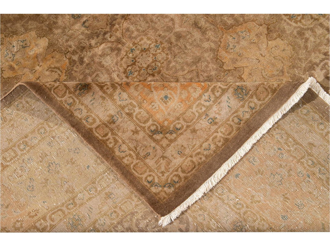 Early 20th Century Antique Brown Indian Wool Rug 10 X 14
