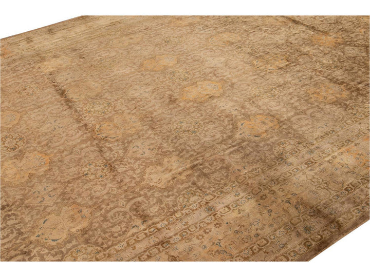 Early 20th Century Antique Brown Indian Wool Rug 10 X 14