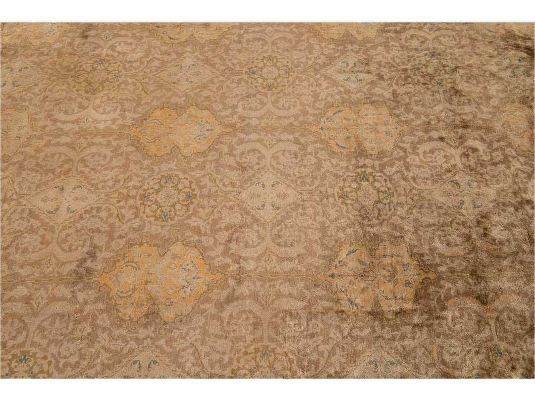 Early 20th Century Antique Brown Indian Wool Rug 10 X 14