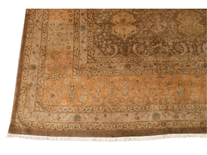 Early 20th Century Antique Brown Indian Wool Rug 10 X 14