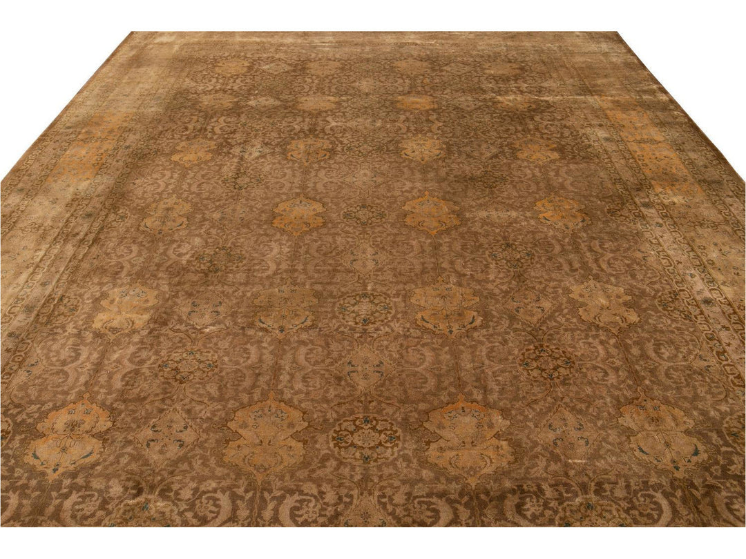Early 20th Century Antique Brown Indian Wool Rug 10 X 14