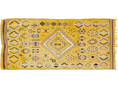Vintage Moroccan Yellow Handmade Tribal Designed Wool Rug