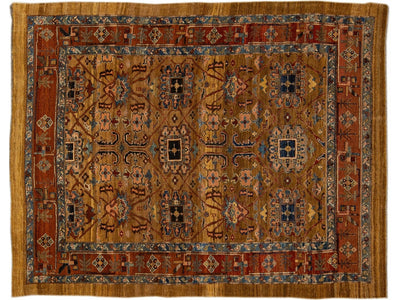 Brown Vintage Persian Bakshaish Handmade Tribal Wool Rug