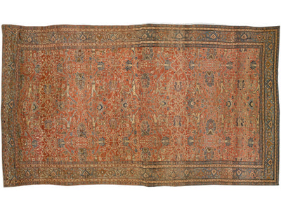 Antique Bakshaish Persian Handmade Rust Oversize Wool Rug with Allover Motif