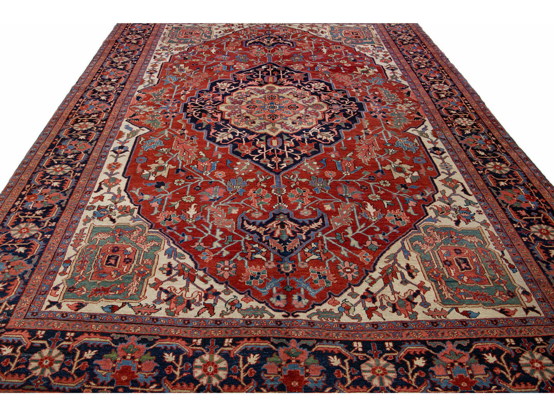 Antique Heriz Wool Rug 10 X 14