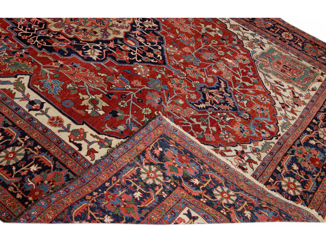 Antique Heriz Wool Rug 10 X 14